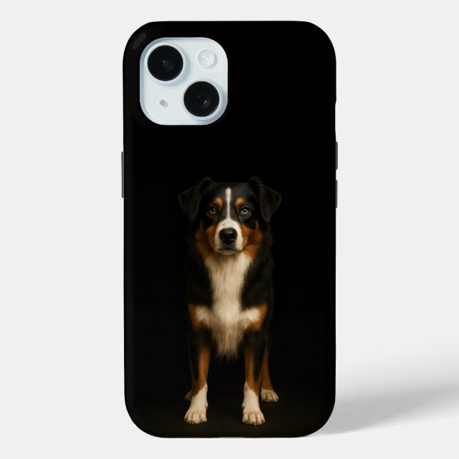 Étui iPhone 15 Black 4 Luxe, Aussie Shepherd (Verso)