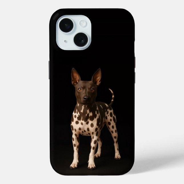Étui iPhone 15 Black 4 Luxe, chien Terrier nu (Verso)