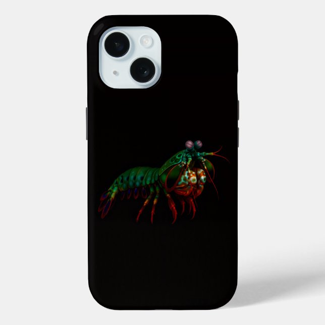 Étui iPhone 15 Black 4 Luxe, Crevette Mantis (Verso)