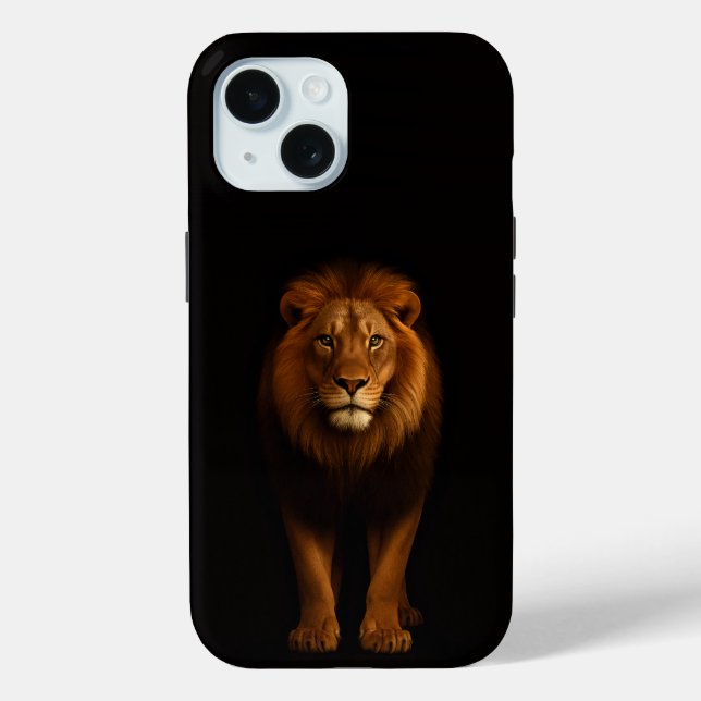 Étui iPhone 15 Black 4 Luxe, Lion Majestueux (Verso)