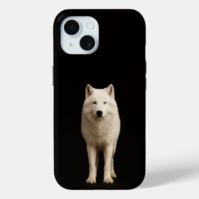 Étui iPhone 15 Black 4 Luxe, Loup Arctique Ivoire (Verso)