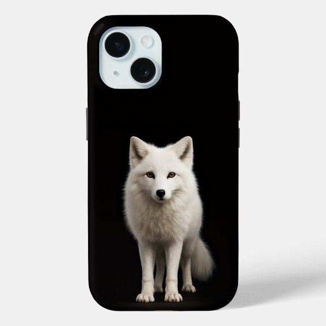 Étui iPhone 15 Black 4 Luxe, Renard Arctique Ivoir (Verso)