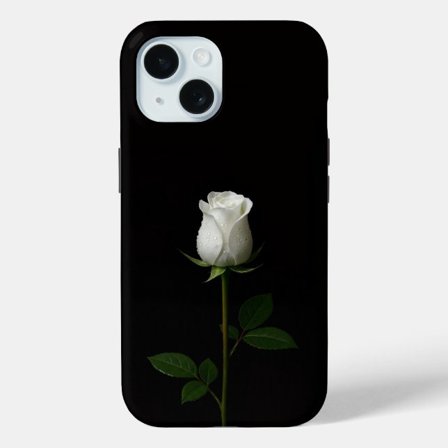 Étui iPhone 15 Black 4 Luxe, Rose Blanche Pure (Verso)
