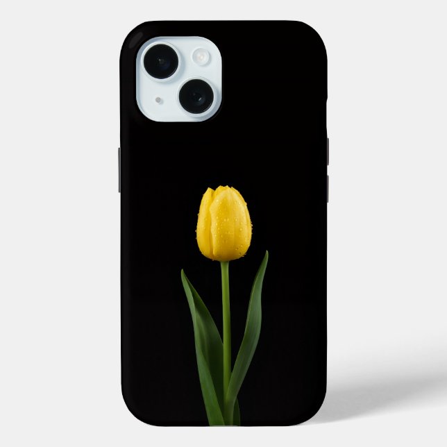 Étui iPhone 15 Black 4 Luxe, Tulipe jaune doré (Verso)