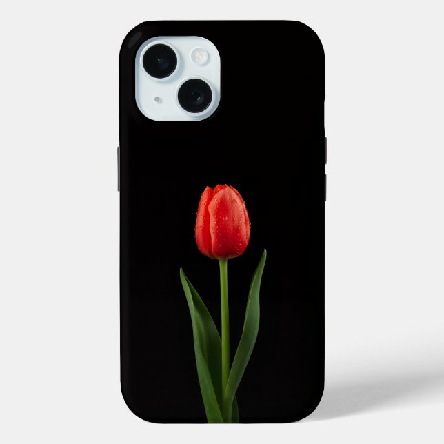 Étui iPhone 15 Black 4 Luxe, Tulipe Rouge Rubis (Verso)
