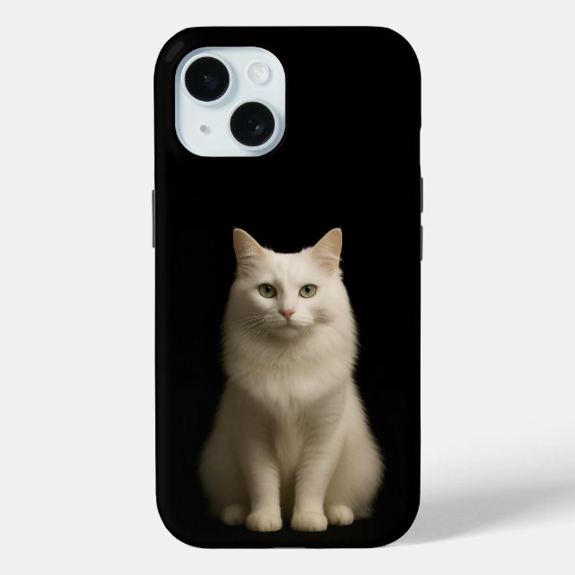Étui iPhone 15 Case-Mate Black 4 Luxe, Chat Angora (Verso)