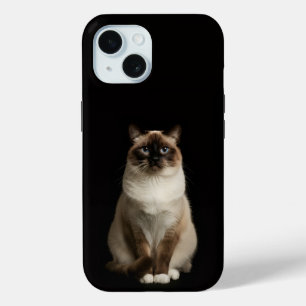 Étui iPhone 15 Luxe Noir 4, Chat Birman