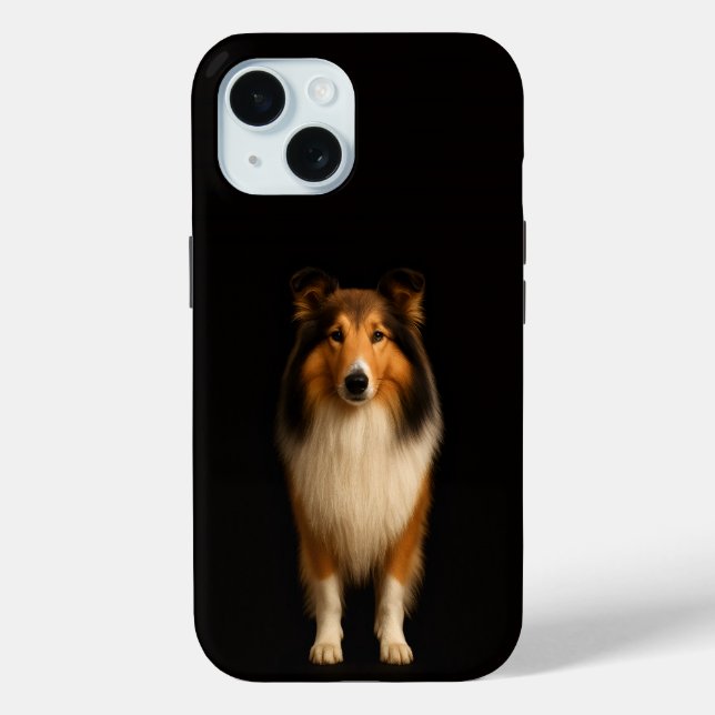Étui iPhone 15 Luxe Noir 4, Chien Colley Loyal (Verso)