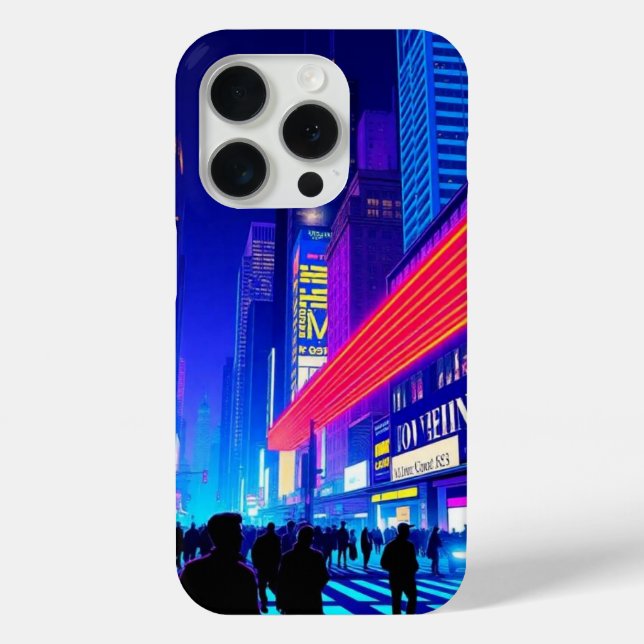 Étui iPhone 15 Pro Cityscape Néon Vibrant Pop Art (Verso)