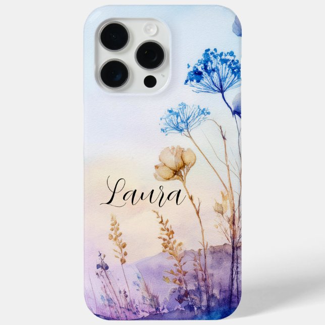 Étui iPhone 15 Pro Max aquarelle florale, cool (Verso)