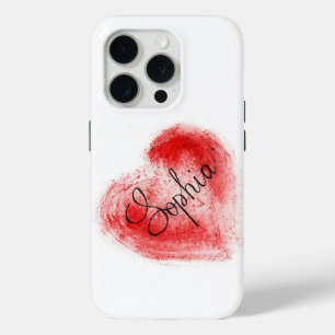 Étui iPhone 15 Pro Minimaliste Cœur Rouge Nom Soph