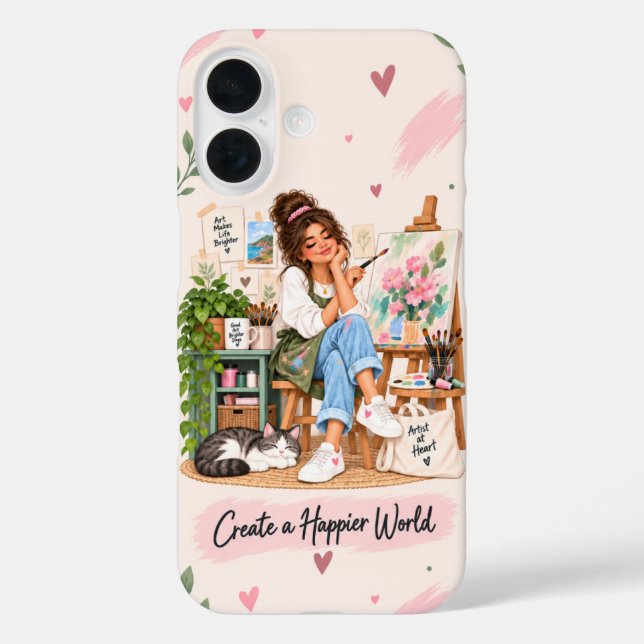 Étui iPhone 16 Create a Happier World Artiste (Verso)
