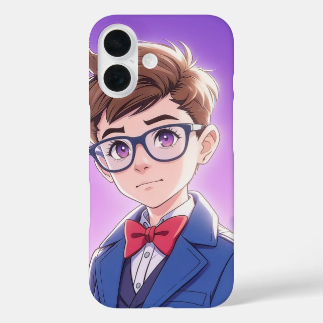 Étui iPhone 16 Graphique Portrait de Garçon Anime  (Verso)