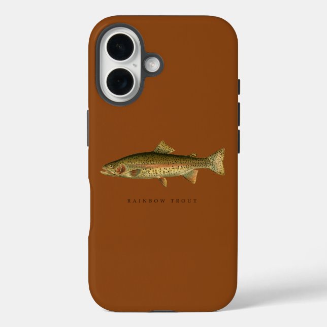 Étui iPhone 16 Marron Selle Truite Arc-en-ciel (Verso)