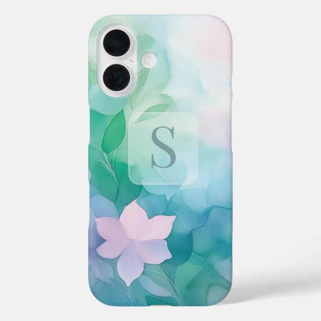 Étui iPhone 16 Monogramme Floral Aquarelle Pastel (Verso)