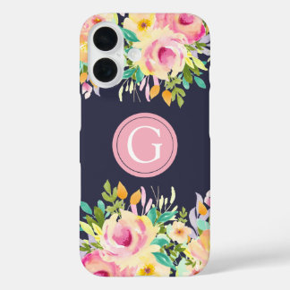 Étui Iphone 16 Monogramme Floral Aquarelle Peint