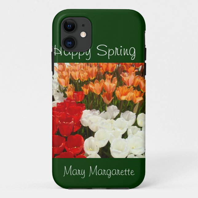 Étui iPhone 5 Joyeux Printemps Votre Nom Tulipes (Dos)