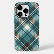 Étui iPhone à carreaux bleu sarcelle marron