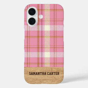 Étui iPhone à carreaux tartan rose personnalisé
