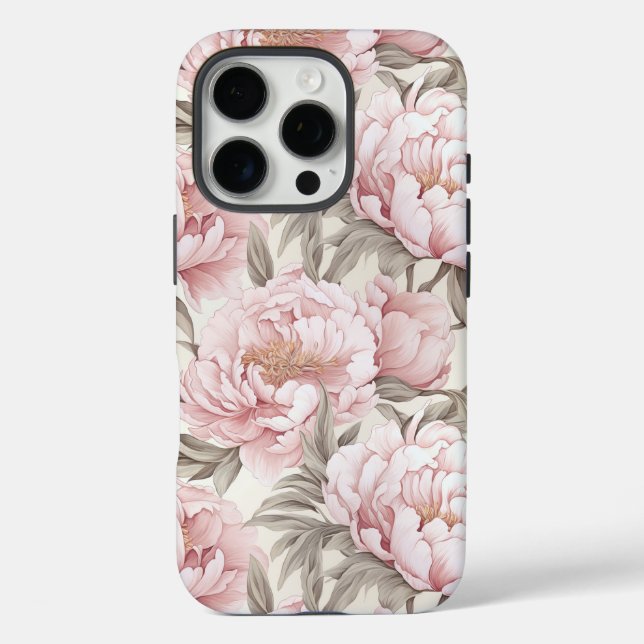 Étui iPhone à fleurs de pivoine élégantes rose et  (Verso)