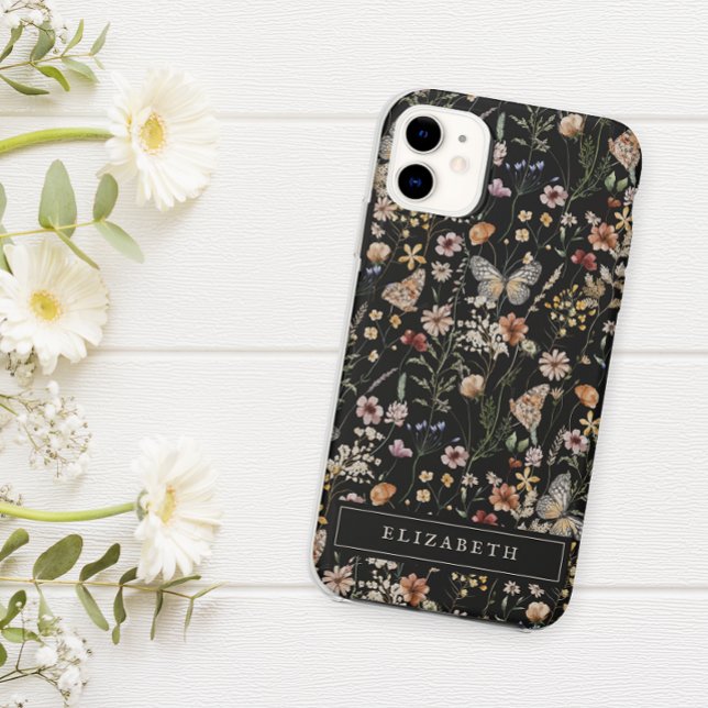 Étui iPhone à fleurs noires Monogram (Créateur téléchargé)