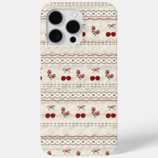 Étui iPhone à motif de dentelle cerise vintage 
