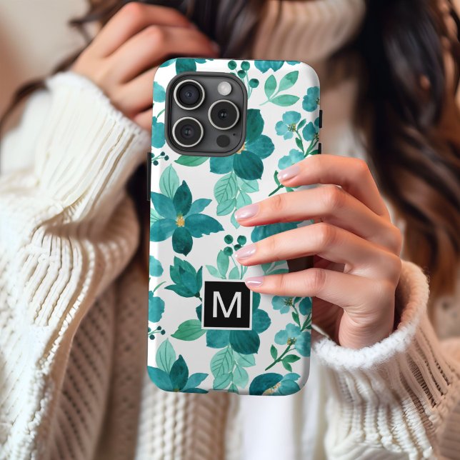 Étui iPhone à motif fleur bleue Monogram (Créateur téléchargé)
