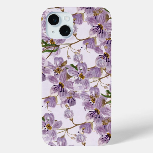 Étui iPhone à motif floral aquarelle violet  (Verso)