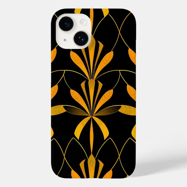 Étui iPhone à motif floral noir or rétro (Verso)
