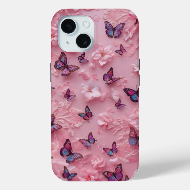 Étui iPhone à motif papillon rose rêveur (Verso)