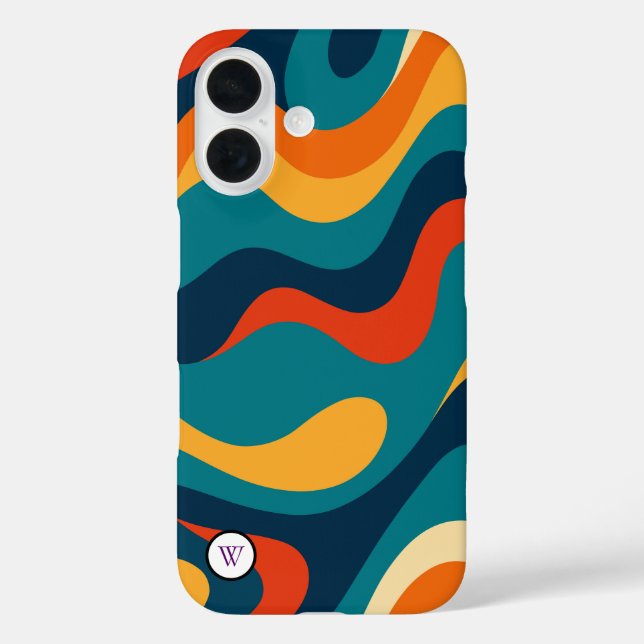 Étui iPhone abstrait moderne à motif ondulé rétro (Verso)