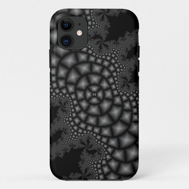 étui iphone art fractal noir et blanc (Dos)