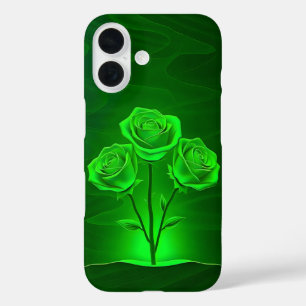 Étui iPhone Art Roses Vert Fluorescent