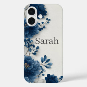 Étui iPhone aux pivoines bleu marine
