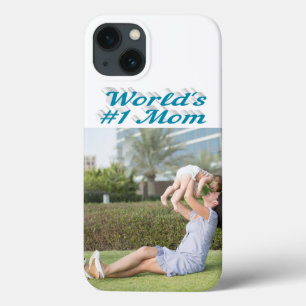 Étui iPhone avec photo de maman texte bleu ciel