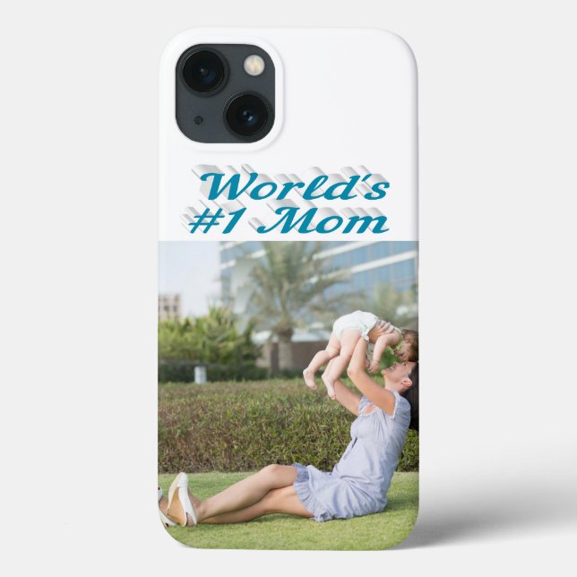 Étui iPhone avec photo de maman texte bleu ciel (Verso)