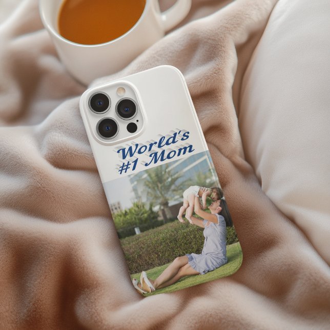 Étui iPhone avec photo de maman texte bleu mer (Créateur téléchargé)