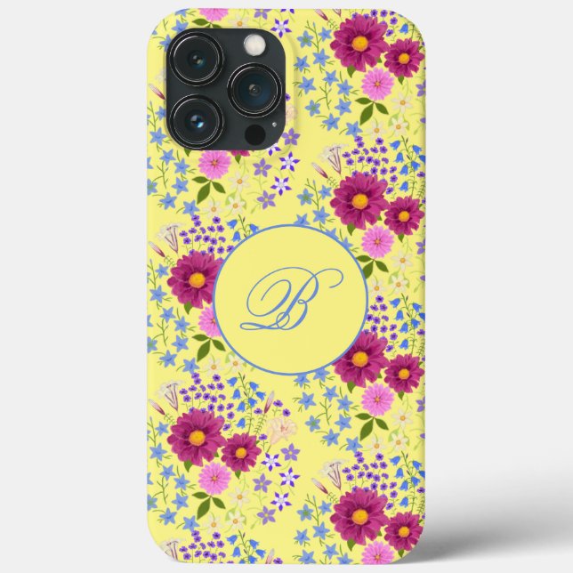 Étui iPhone Bouquet de Fleurs Jaune Monogramme (Verso)