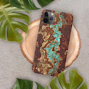 Coque iPhone Brown Aqua Turquoise Green Geode Marble Art