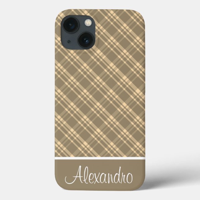 Étui iPhone Case-Mate à carreaux vert kaki et brun (Verso)