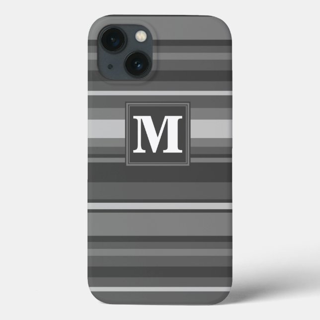Étui iPhone Case-Mate à rayures grises et monogram (Verso)