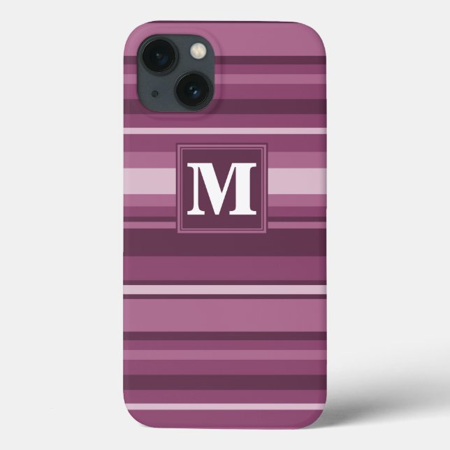 Étui iPhone Case-Mate à rayures mauves monogramme (Verso)
