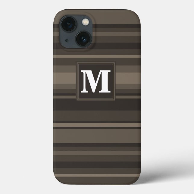 Étui iPhone Case-Mate à rayures taupe et monogramm (Verso)