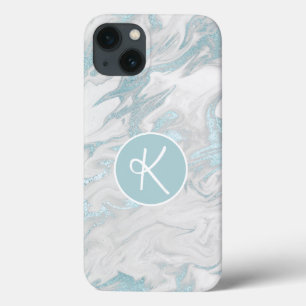 Étui iPhone Case-Mate en marbre aqua avec monogram