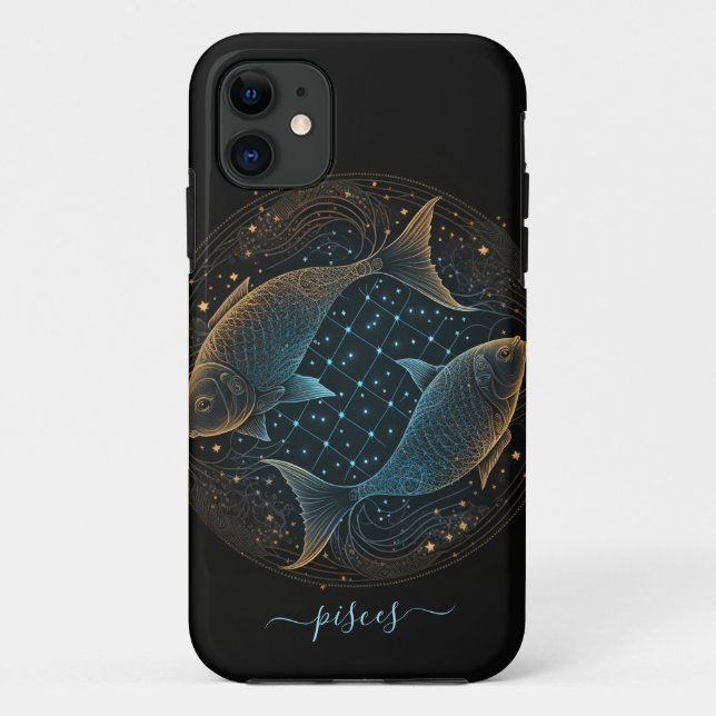 Étui iPhone Case-Mate Poissons zodiaque noir et or (Dos)