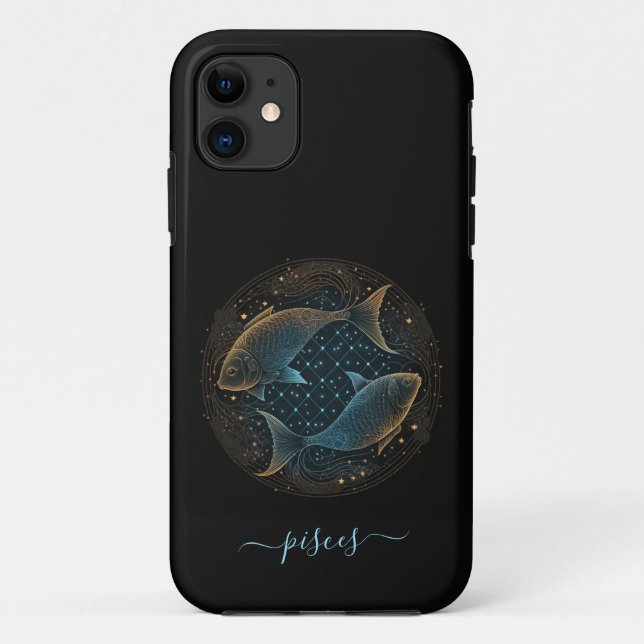 Étui iPhone Case-Mate Poissons zodiaque noir et or (Dos)