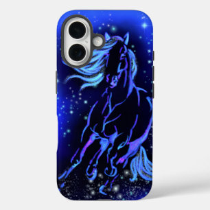 Étui iPhone Cheval courant au clair de lune bleu