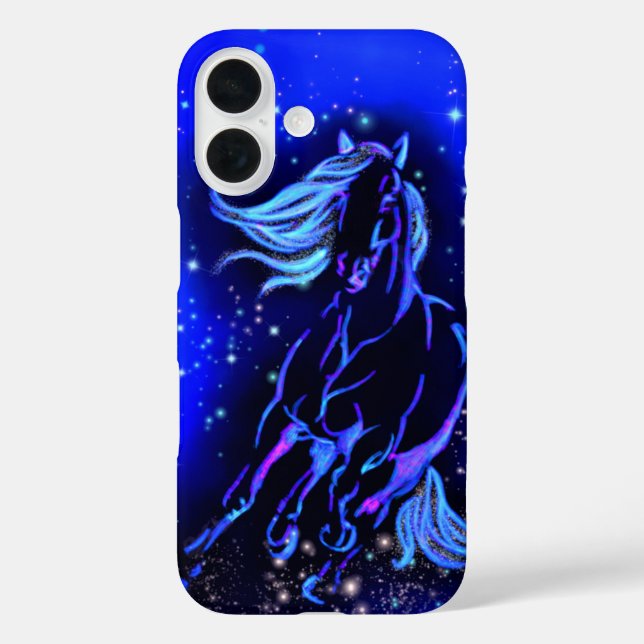 Étui iPhone Cheval courant bleu Nuit étoilée (Verso)