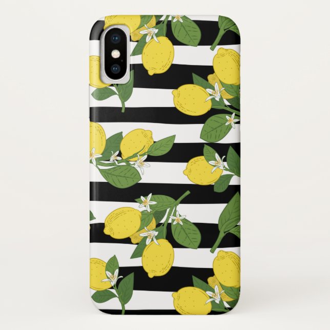 Étui iPhone Citron Citrus Rayures Noires Jaune (Dos)