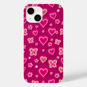 Étui iPhone Cœurs et Étoiles Néon Rose